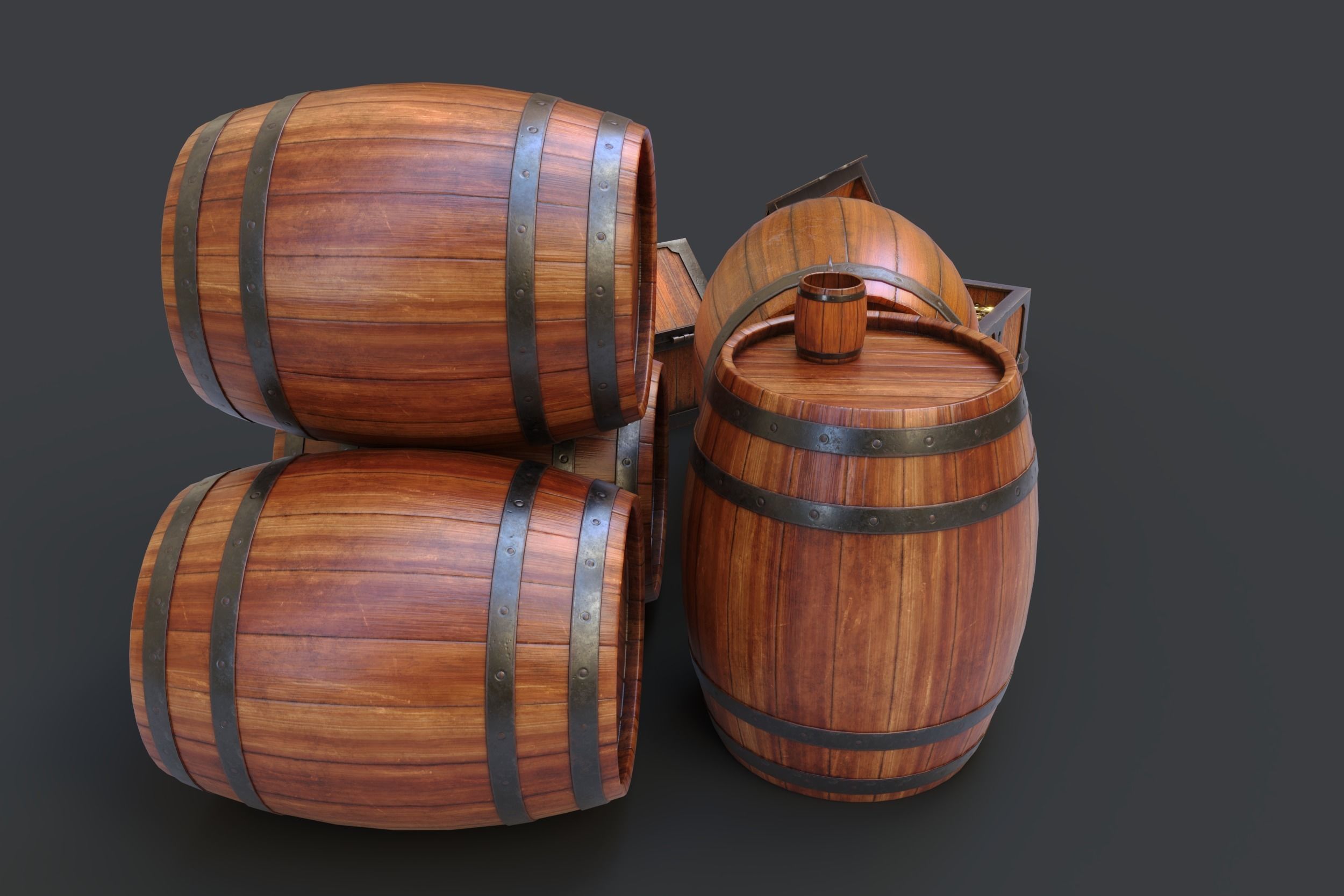 Barrels Package Low-poly 3D model_11