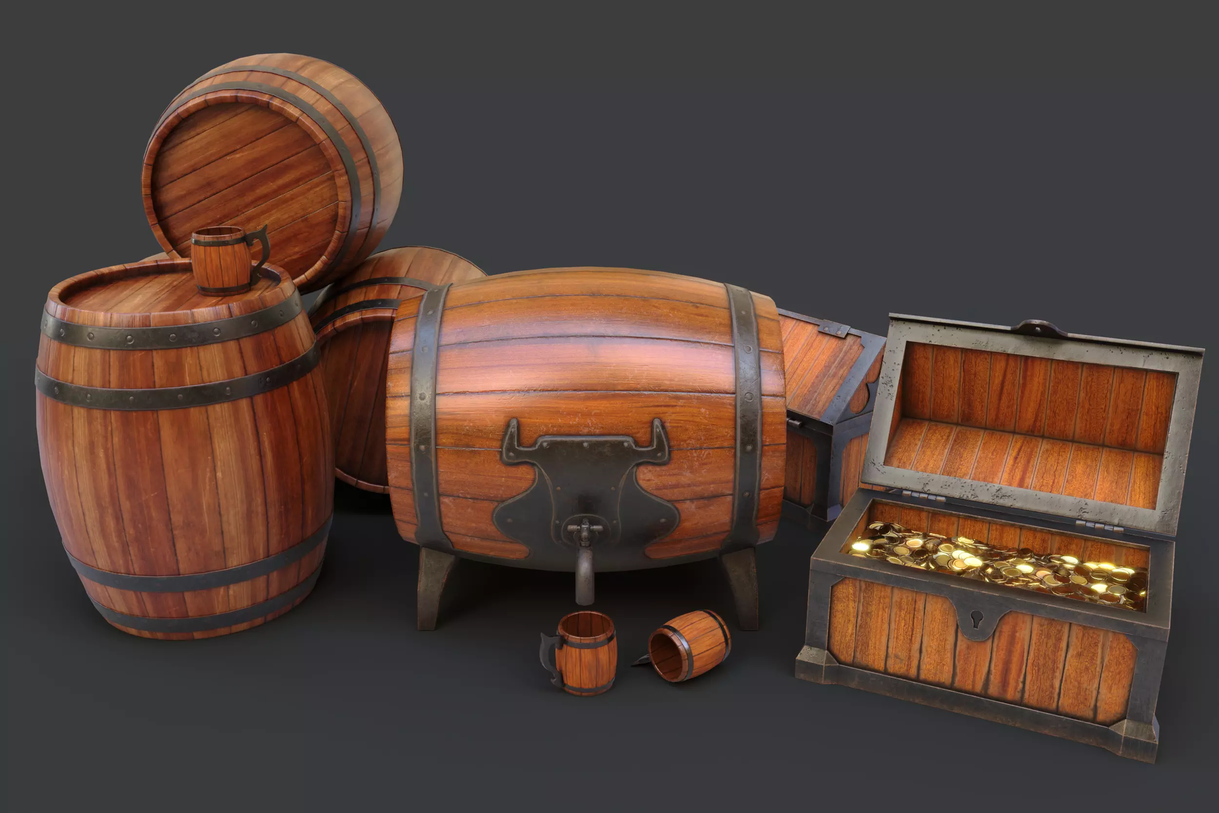 Barrels Package Low-poly 3D model_0