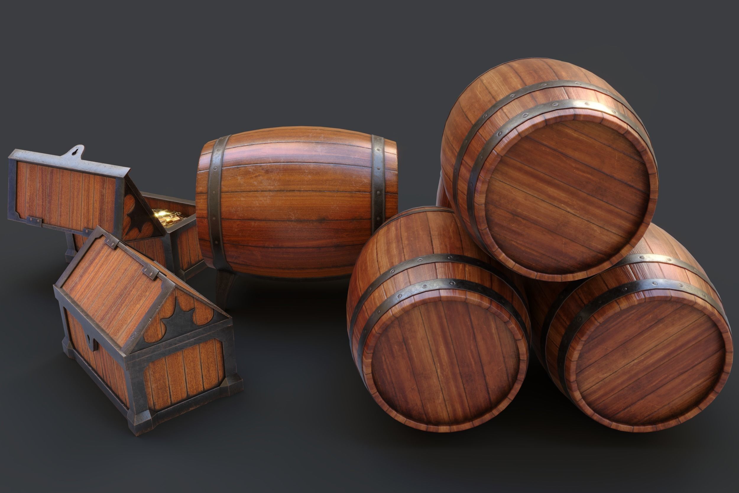 Barrels Package Low-poly 3D model_8