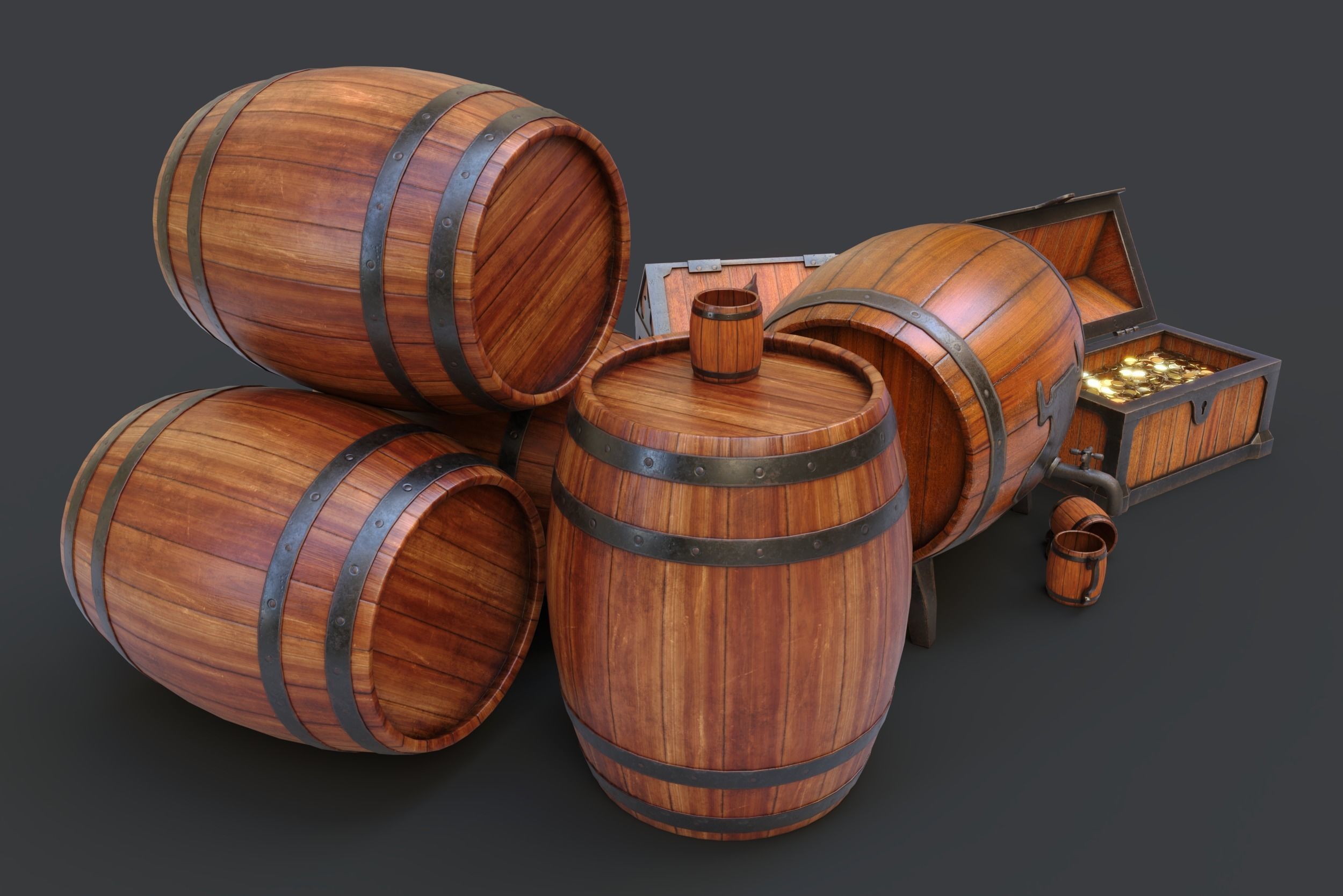 Barrels Package Low-poly 3D model_12