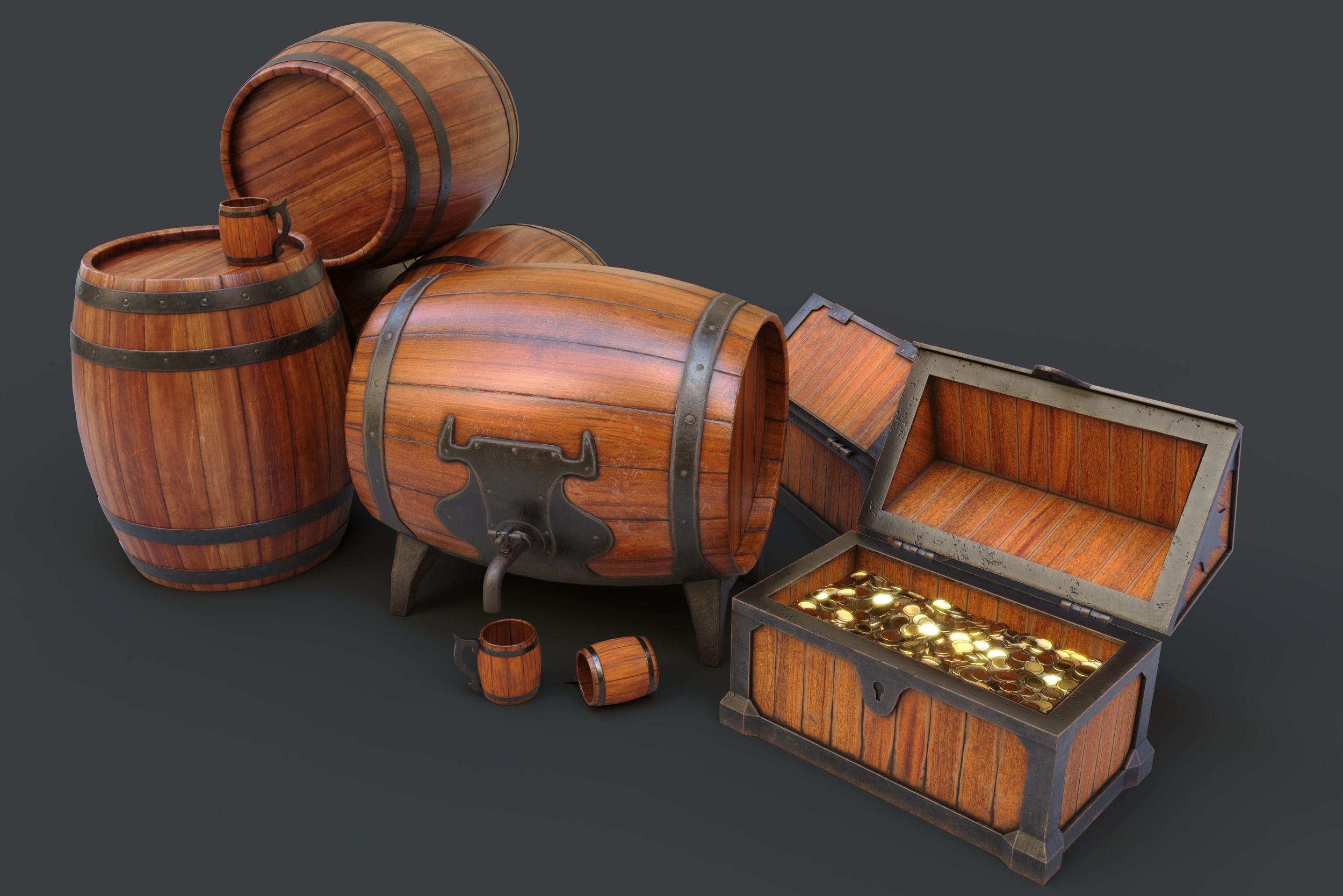 Barrels Package Low-poly 3D model_3