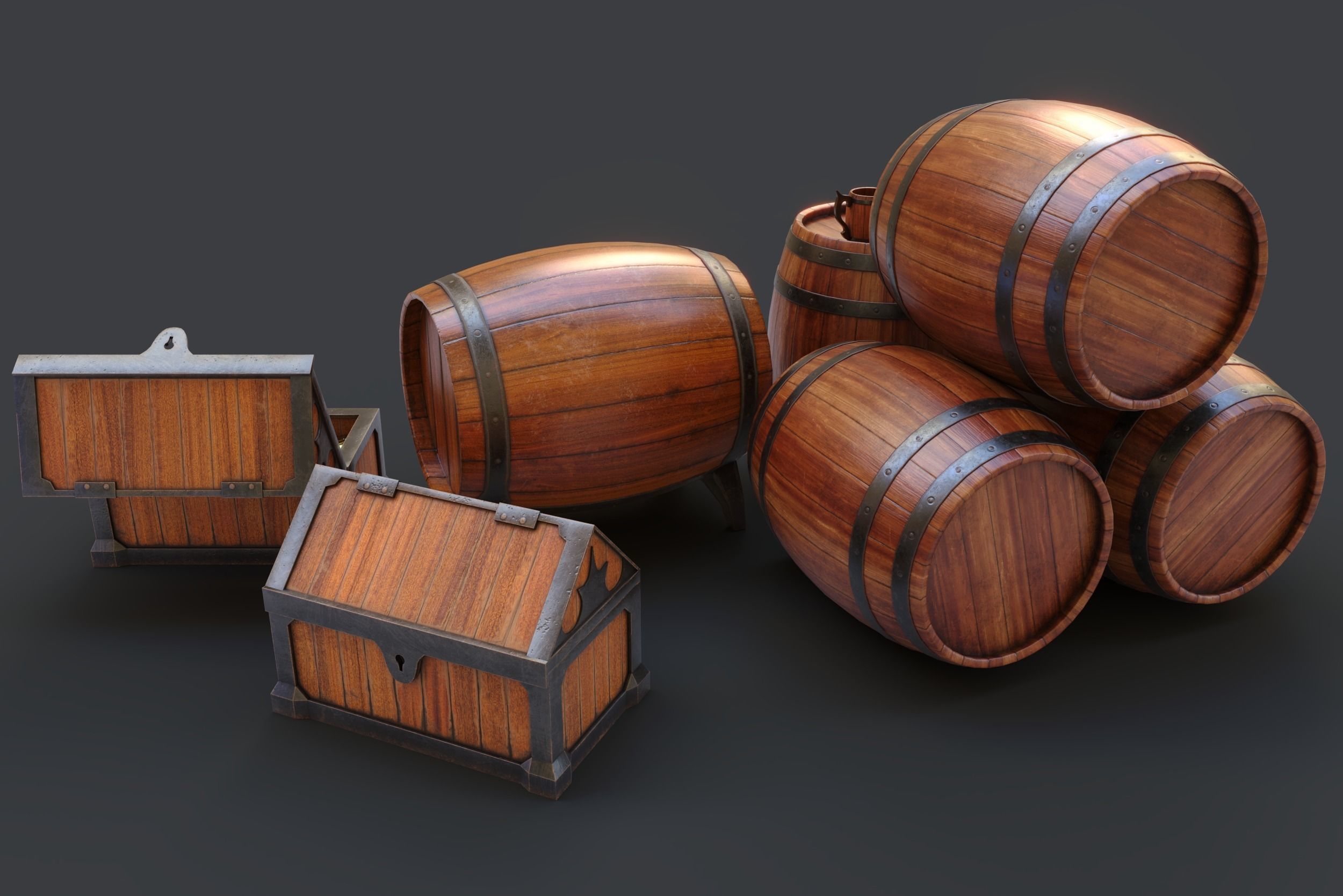 Barrels Package Low-poly 3D model_7