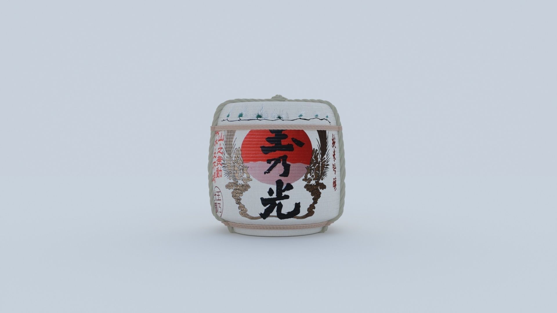 2 Japanese Sake Barrels 3D model_7