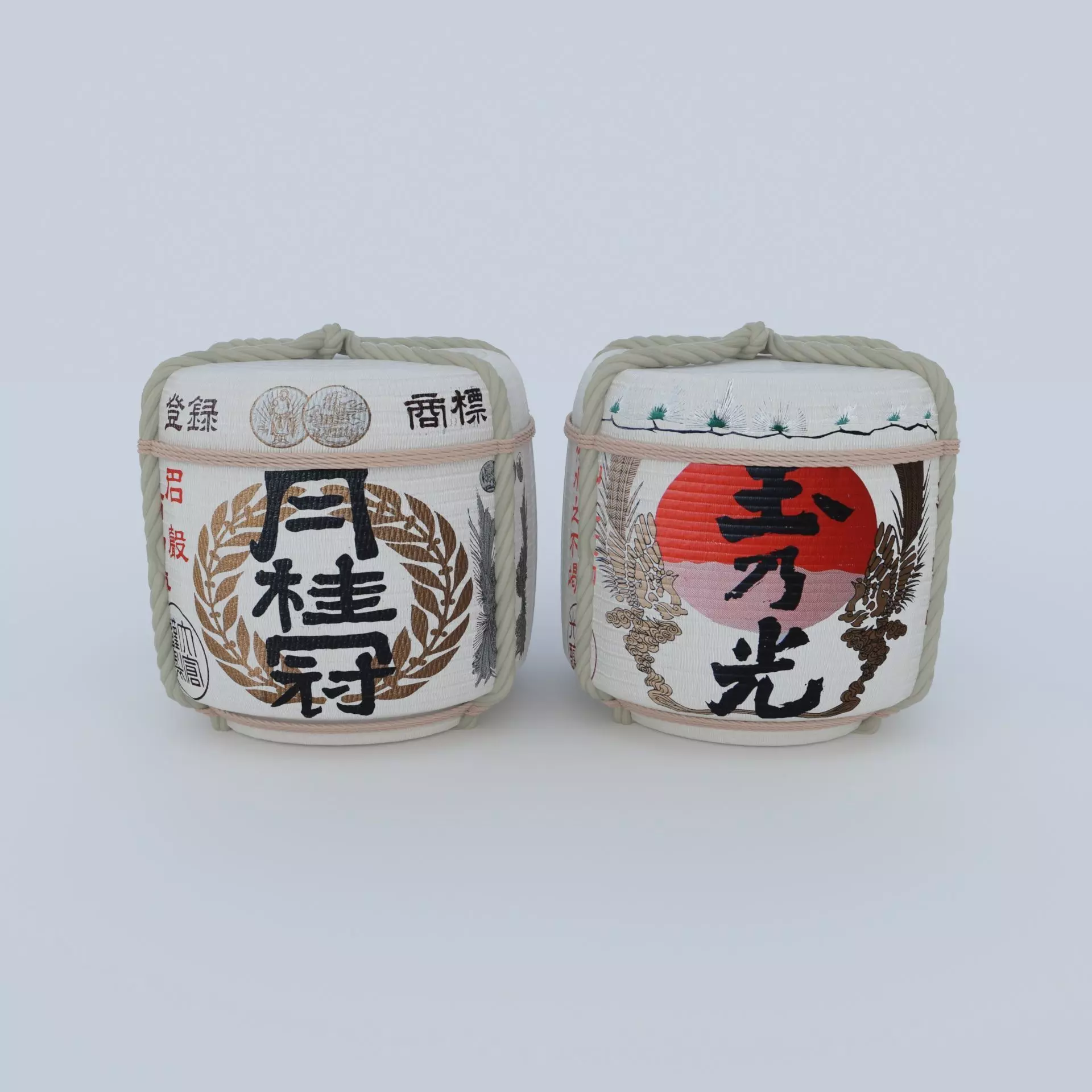 2 Japanese Sake Barrels 3D model_0