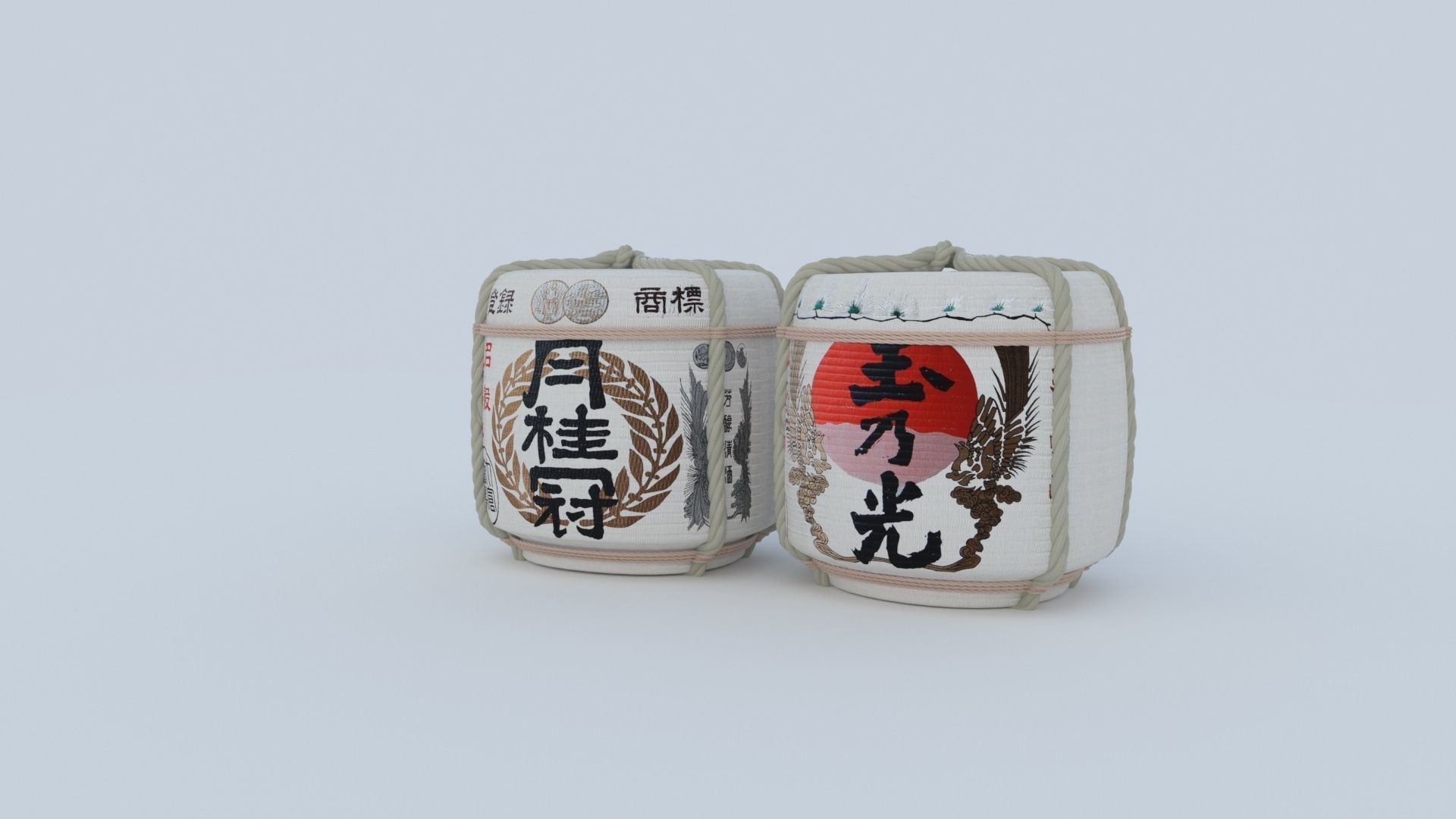 2 Japanese Sake Barrels 3D model_1