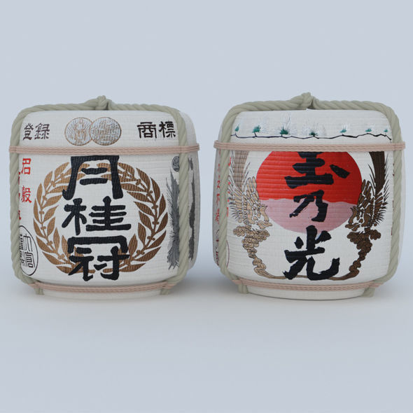 2 Japanese Sake Barrels 3D model_6
