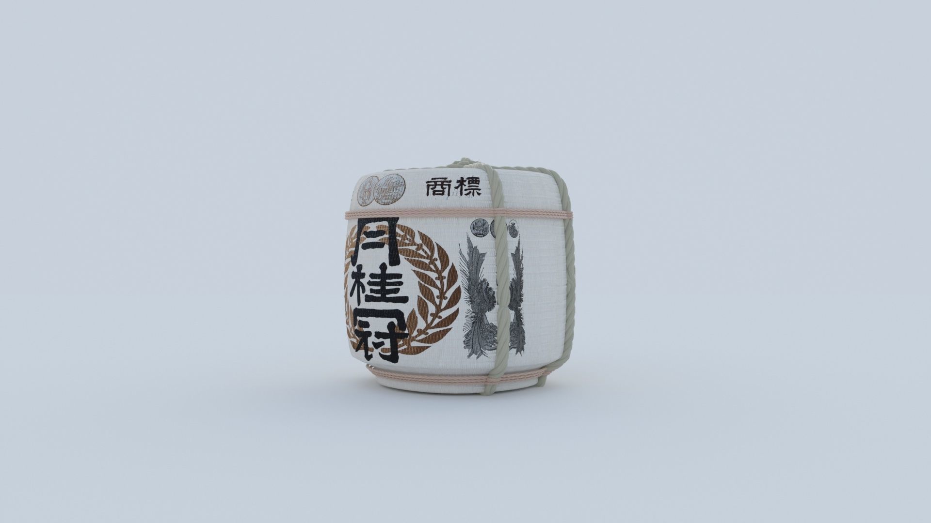 2 Japanese Sake Barrels 3D model_24