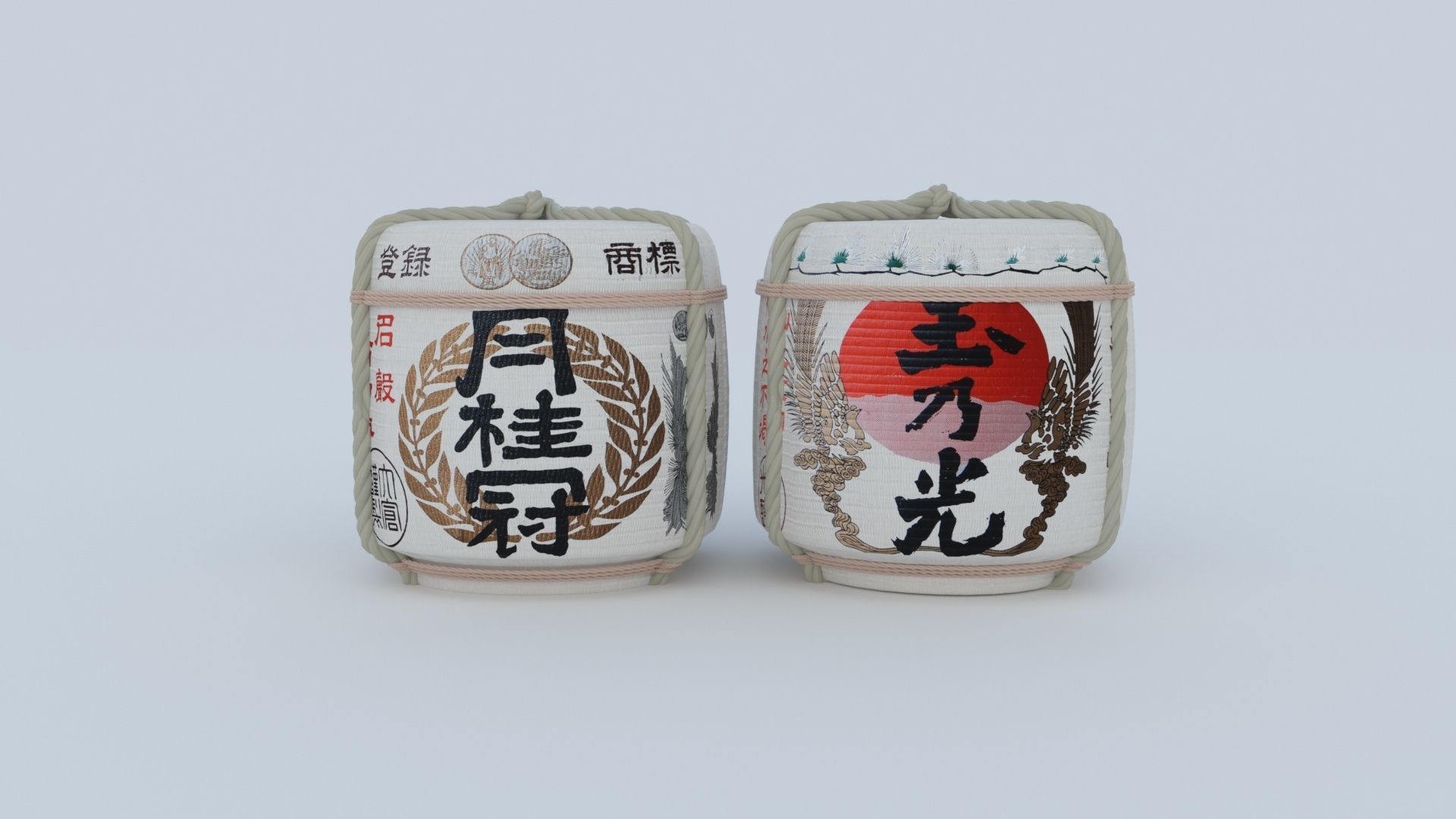 2 Japanese Sake Barrels 3D model_4