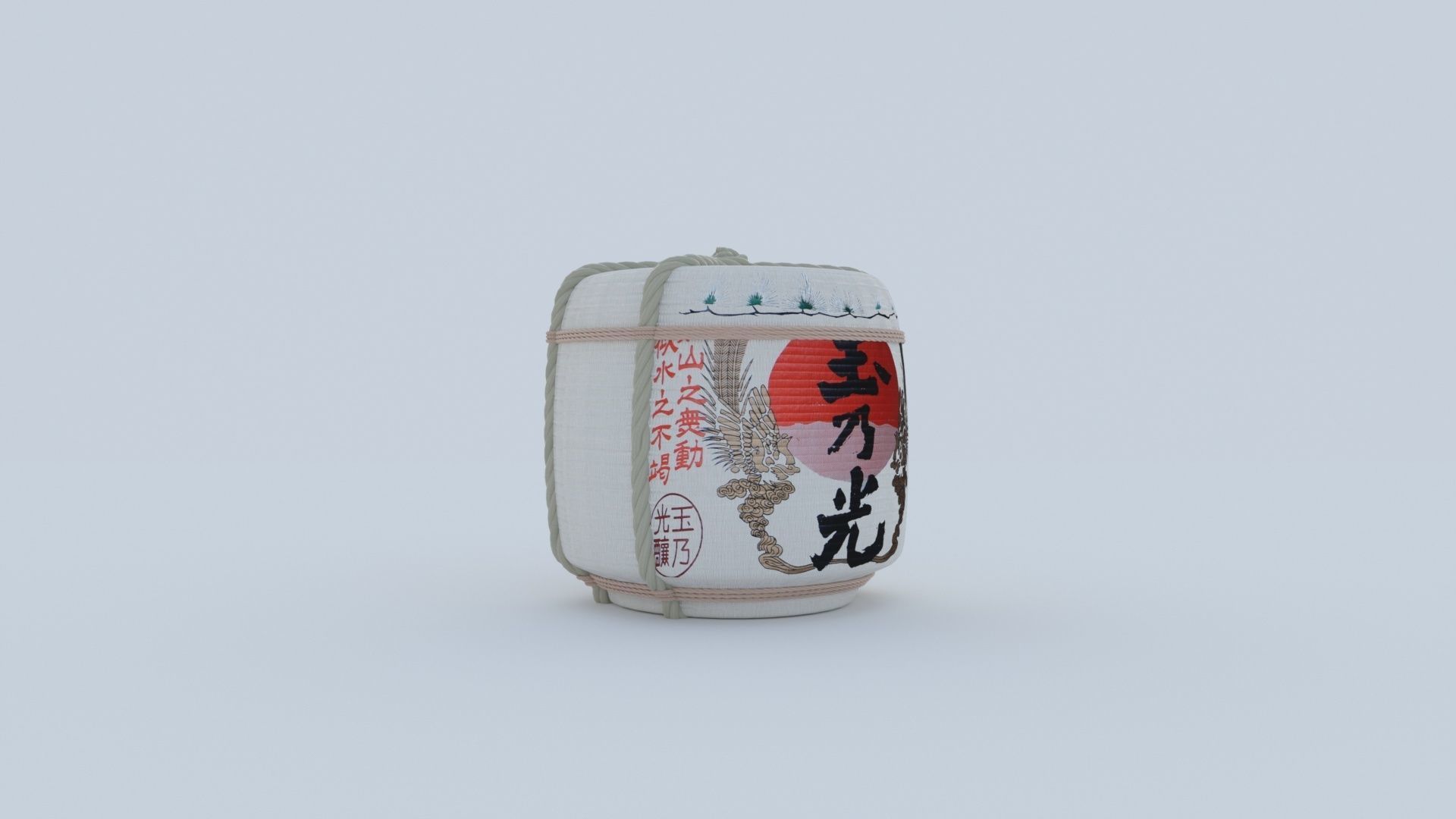 2 Japanese Sake Barrels 3D model_8