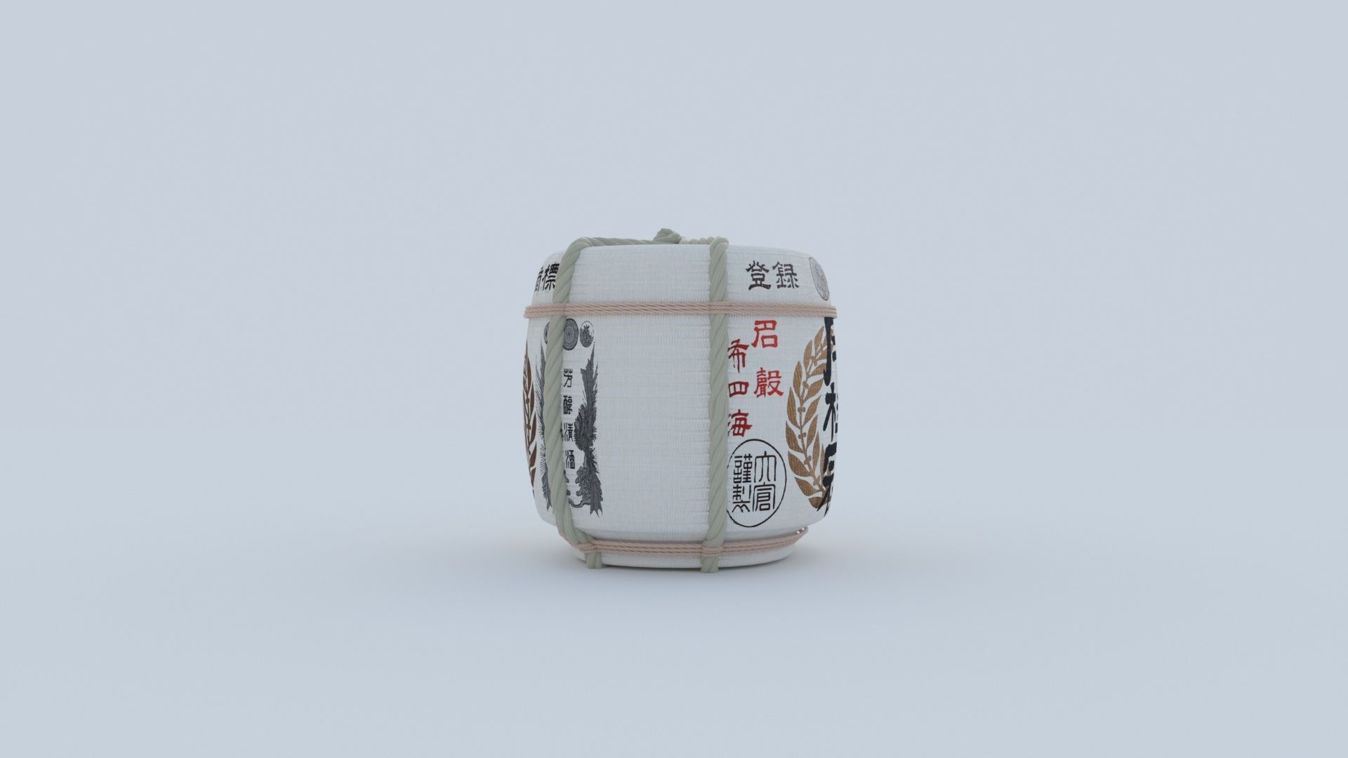 2 Japanese Sake Barrels 3D model_18