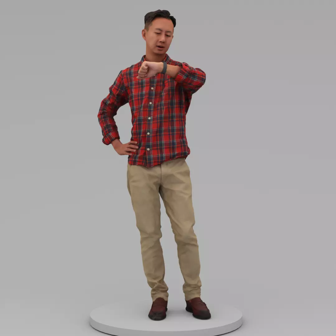 A Serious Man Looking At His Watch 3D model_0