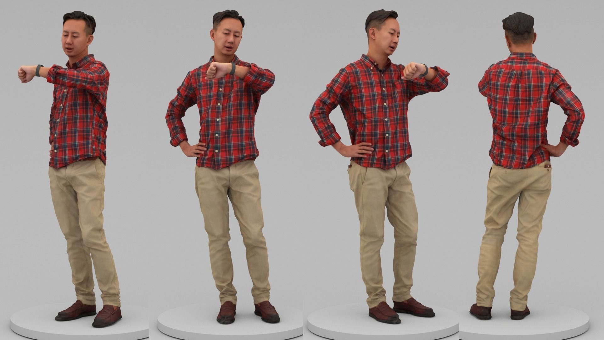 A Serious Man Looking At His Watch 3D model_4