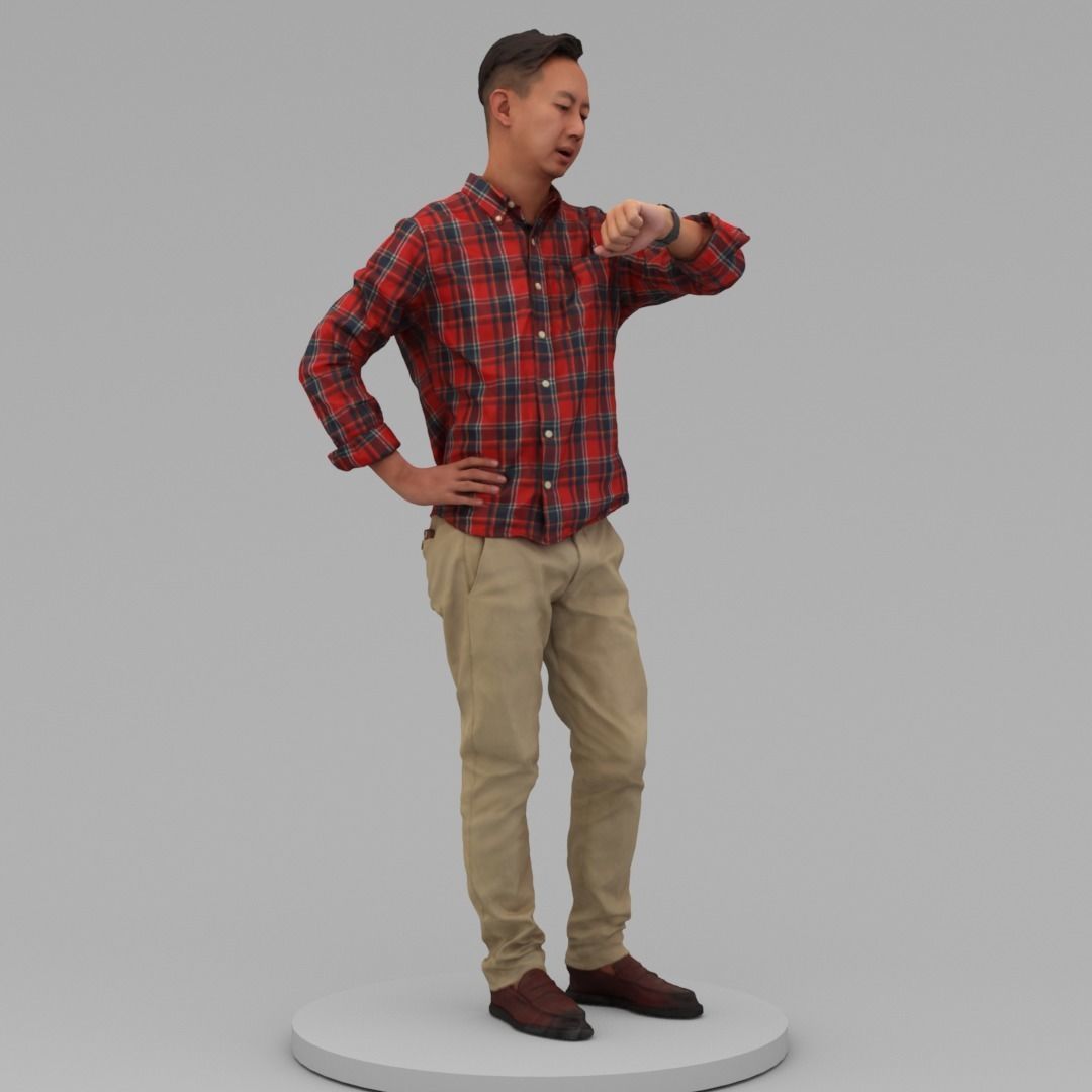 A Serious Man Looking At His Watch 3D model_2