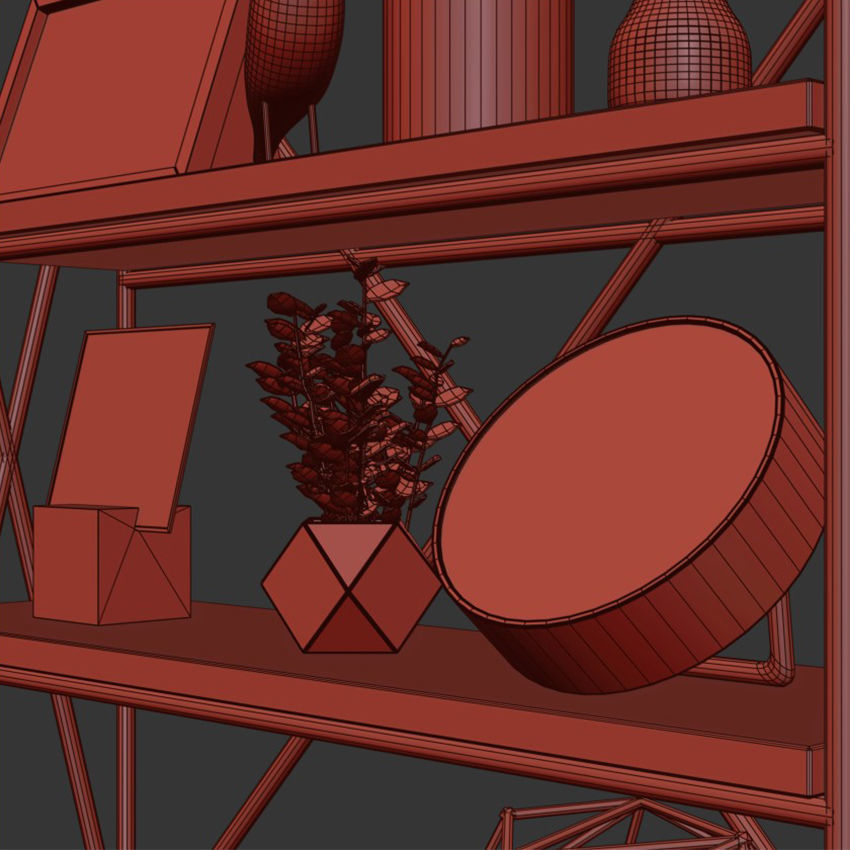 Decorative set 1 gold bookcase 3D model_8