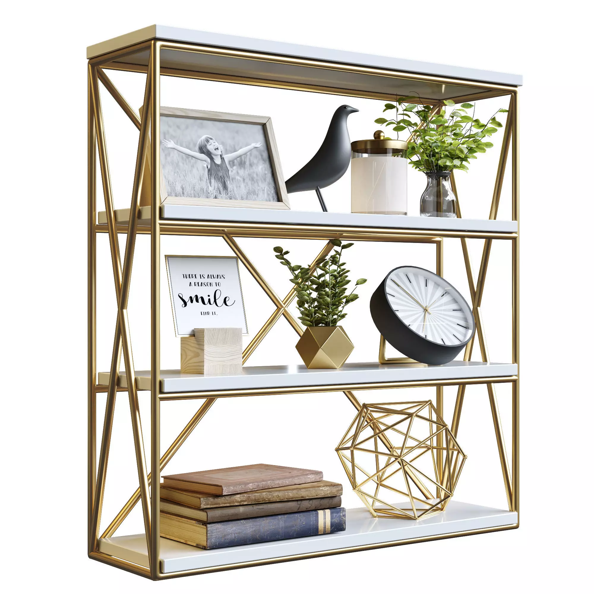 Decorative set 1 gold bookcase 3D model_0