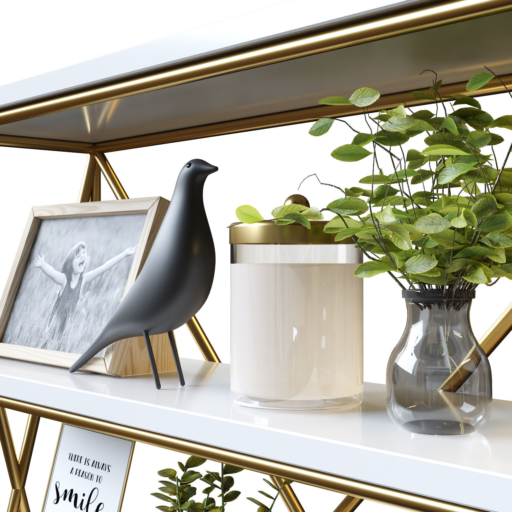 Decorative set 1 gold bookcase 3D model_3