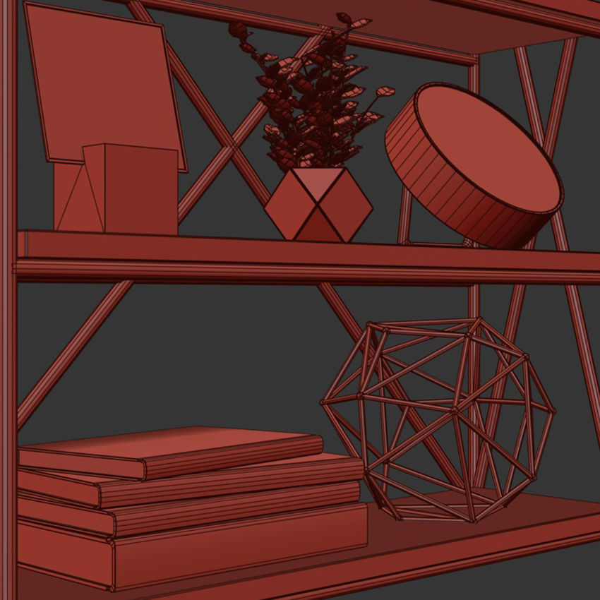 Decorative set 1 gold bookcase 3D model_7