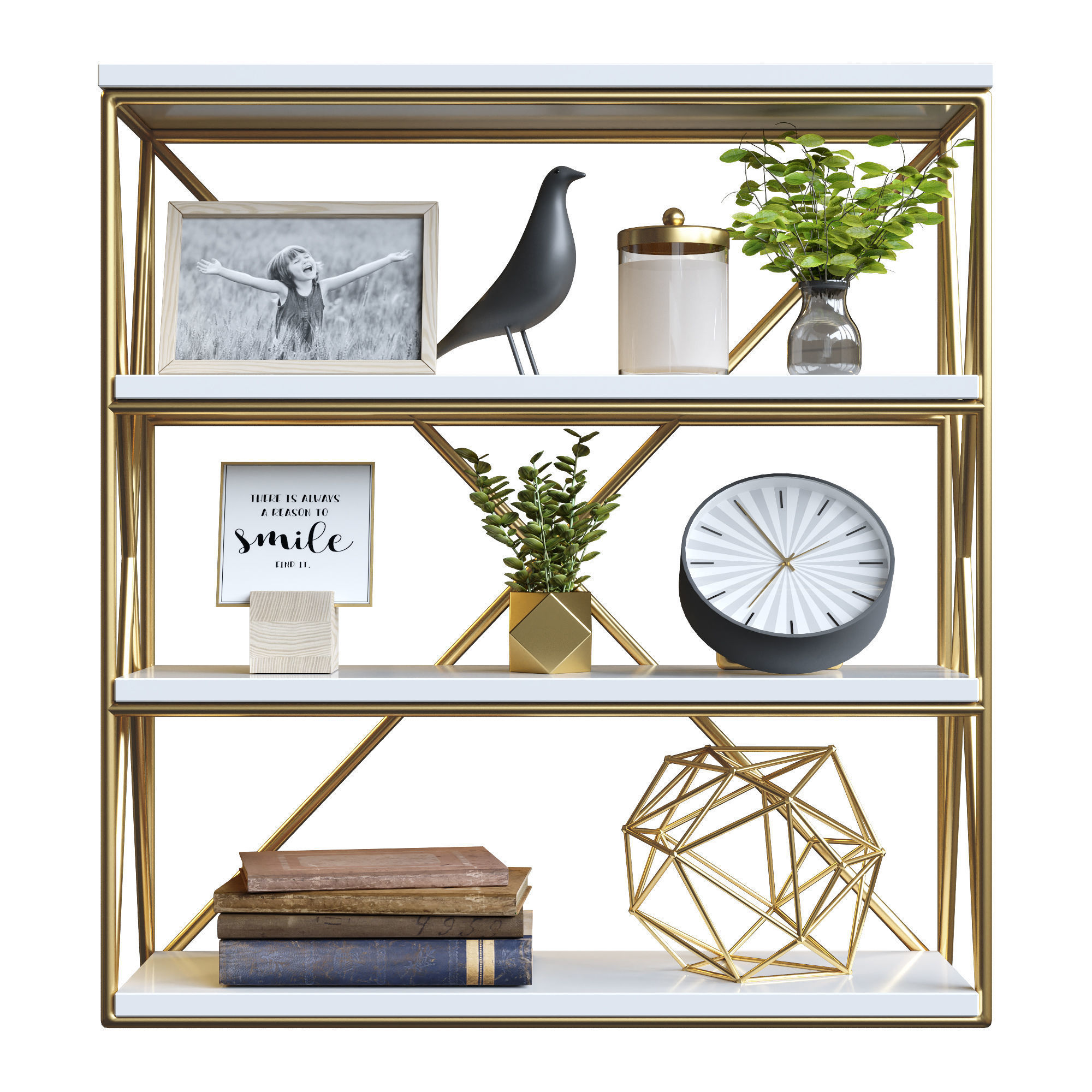 Decorative set 1 gold bookcase 3D model_1