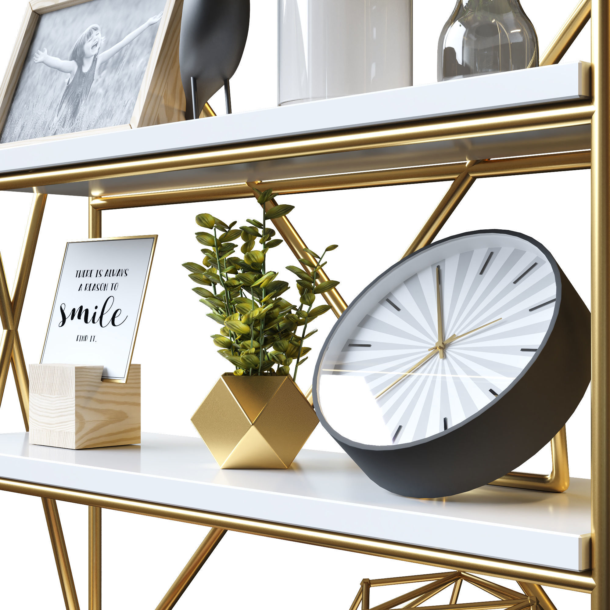 Decorative set 1 gold bookcase 3D model_5