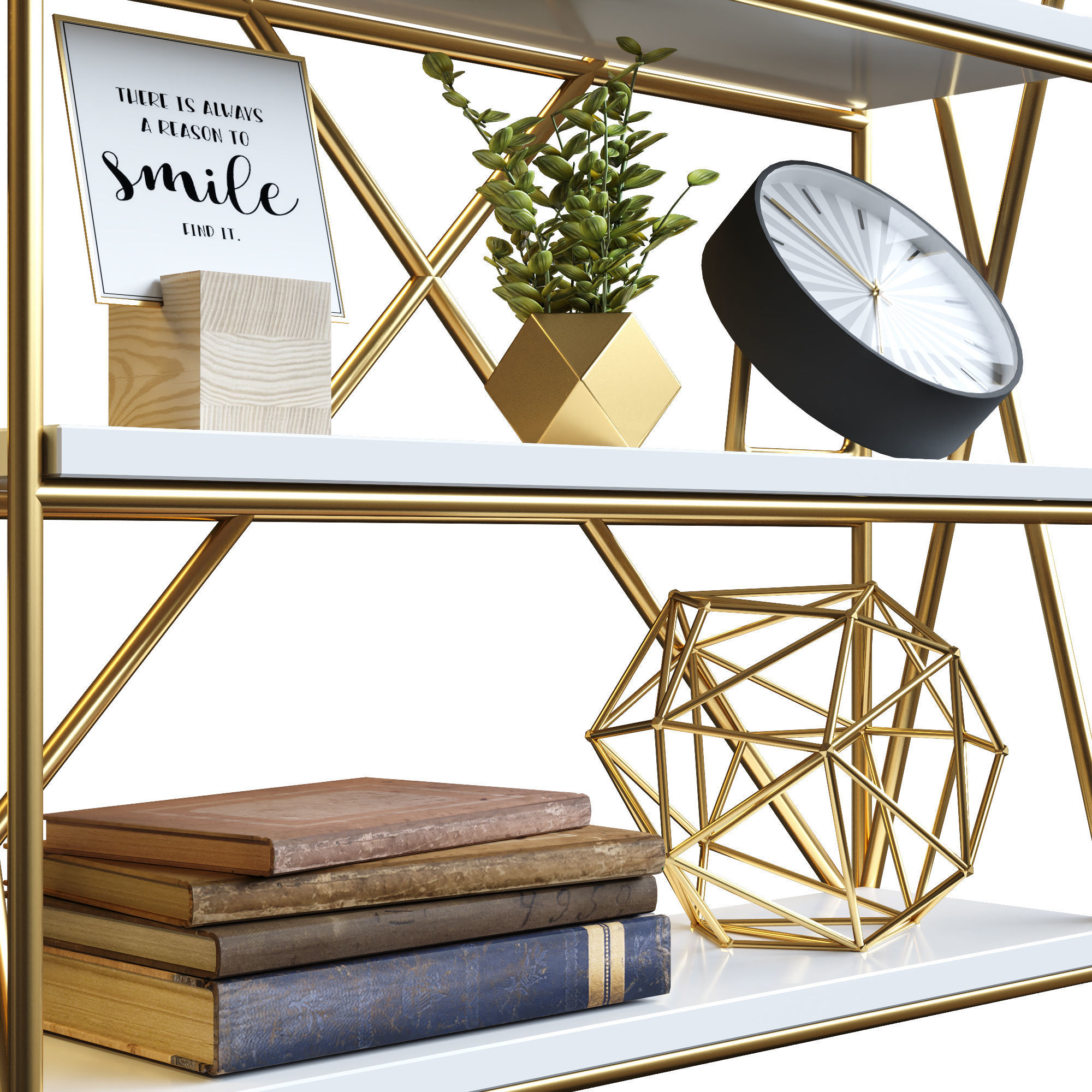 Decorative set 1 gold bookcase 3D model_4
