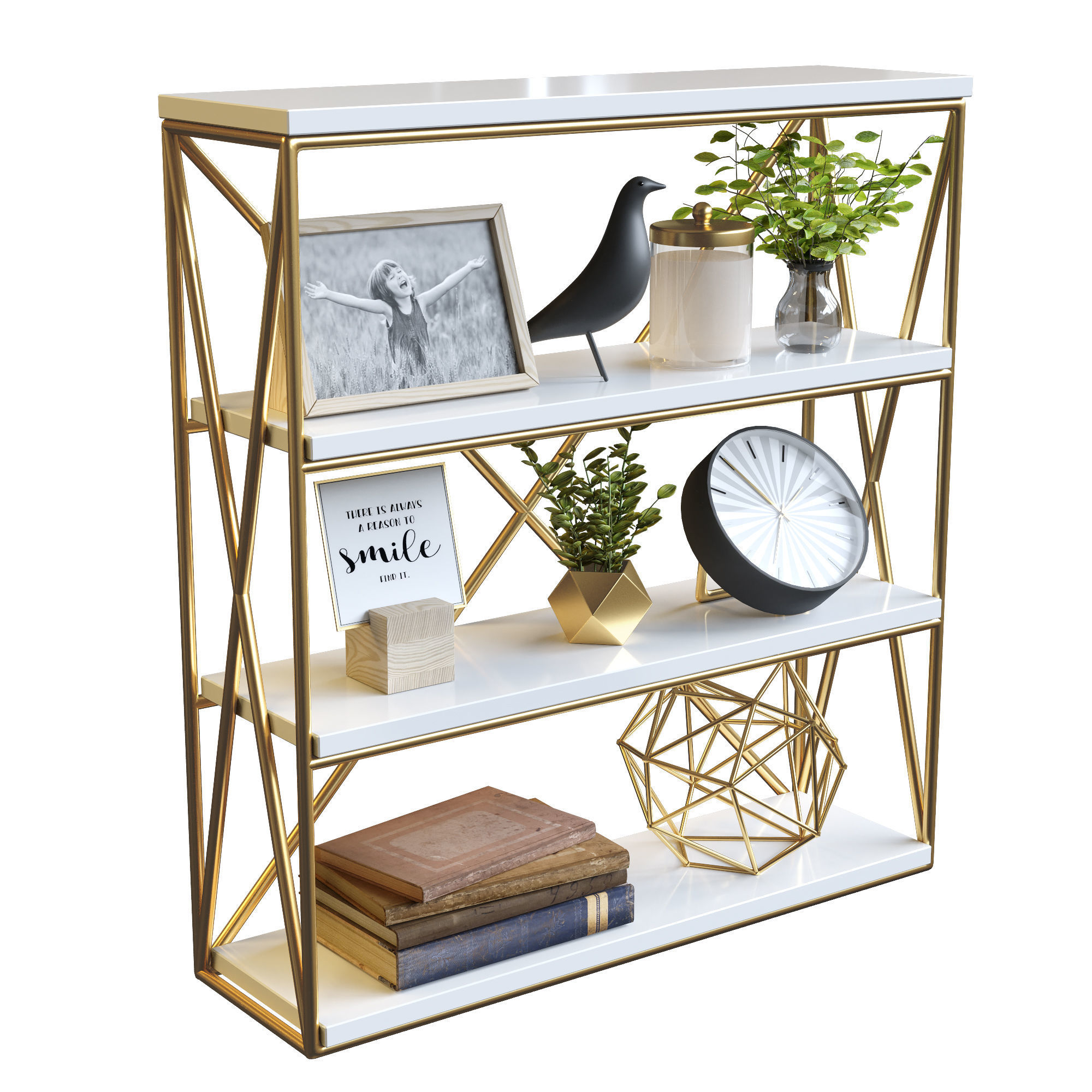 Decorative set 1 gold bookcase 3D model_2