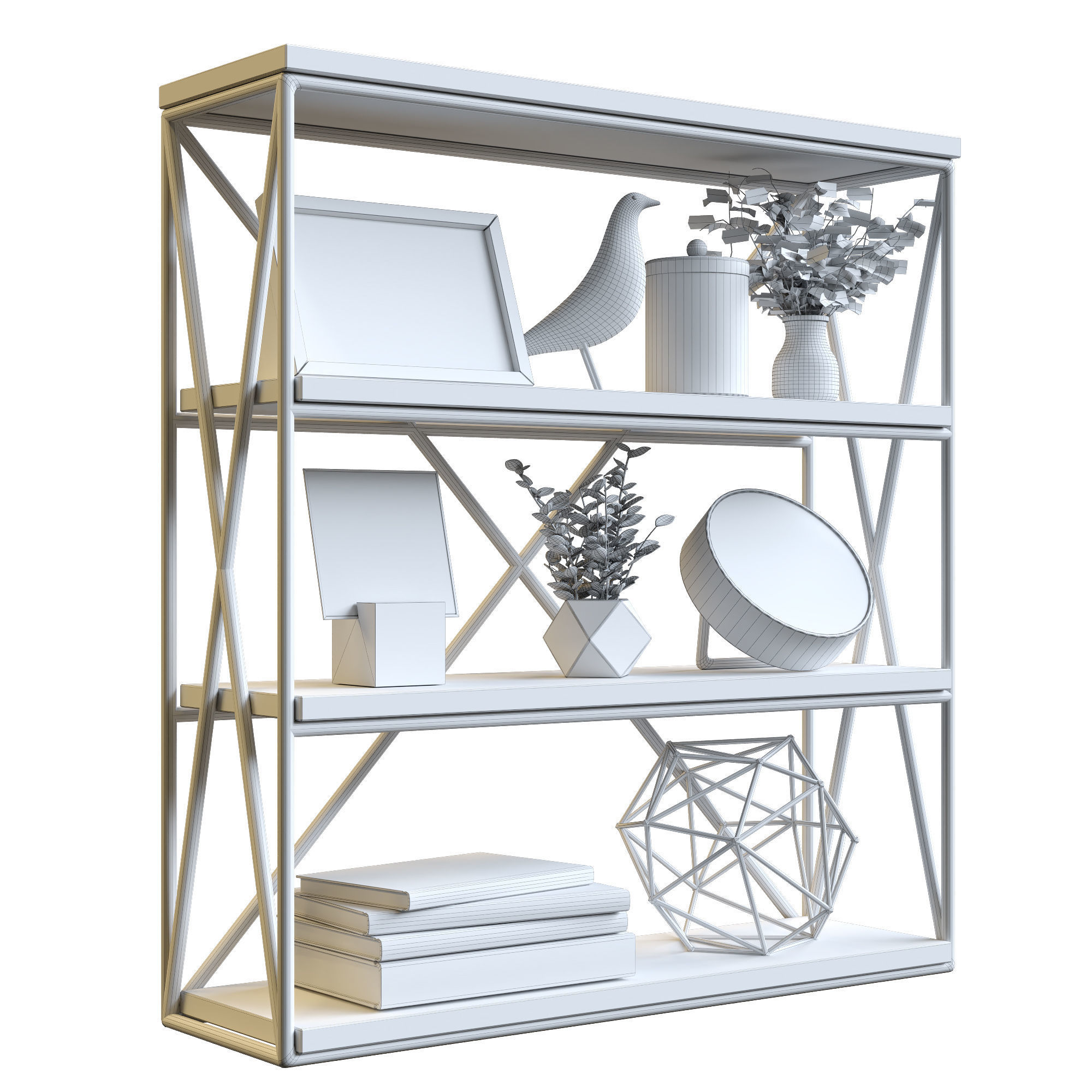 Decorative set 1 gold bookcase 3D model_6