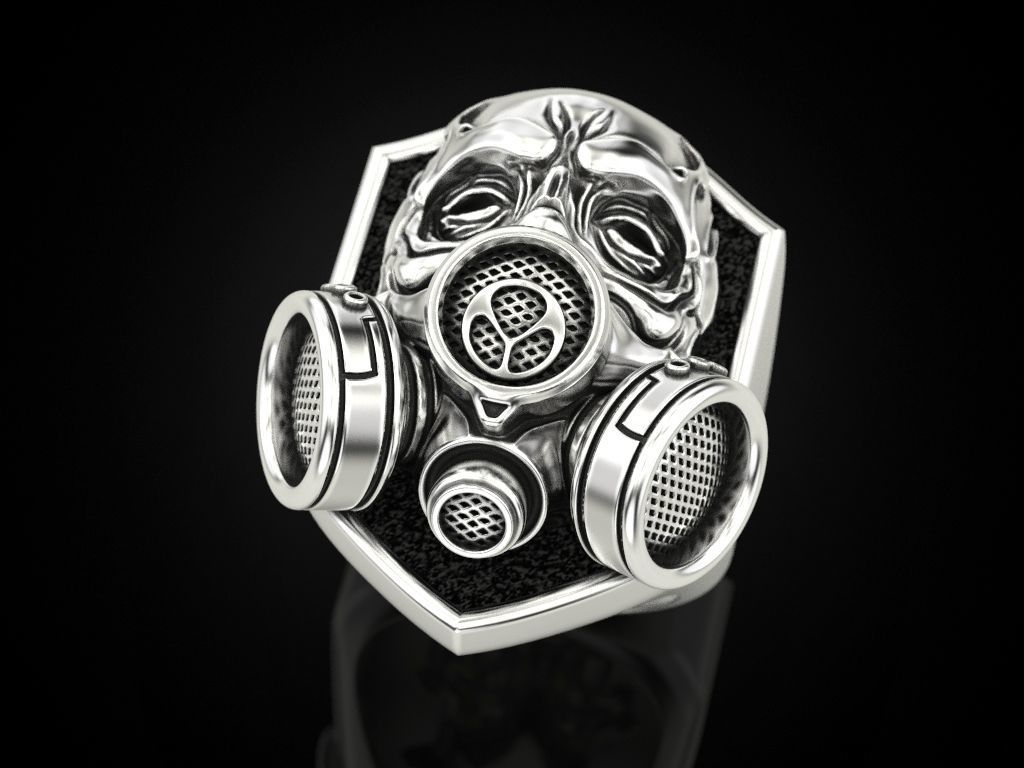 Skull ring with respirator 3D print model_3