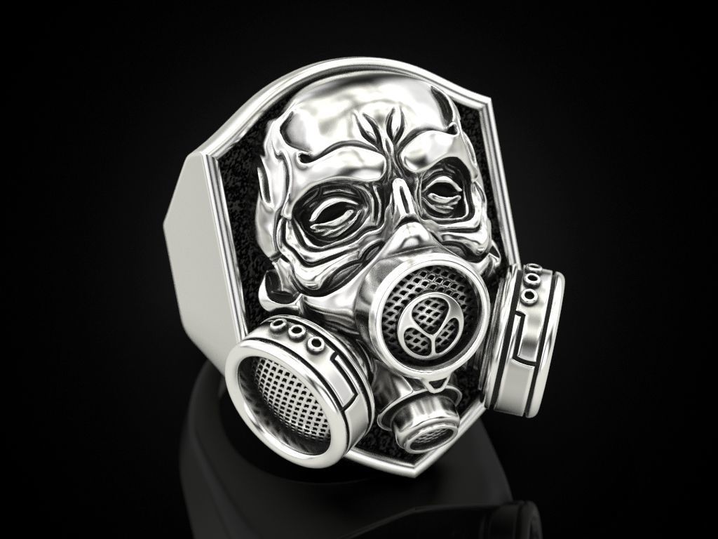 Skull ring with respirator 3D print model_5