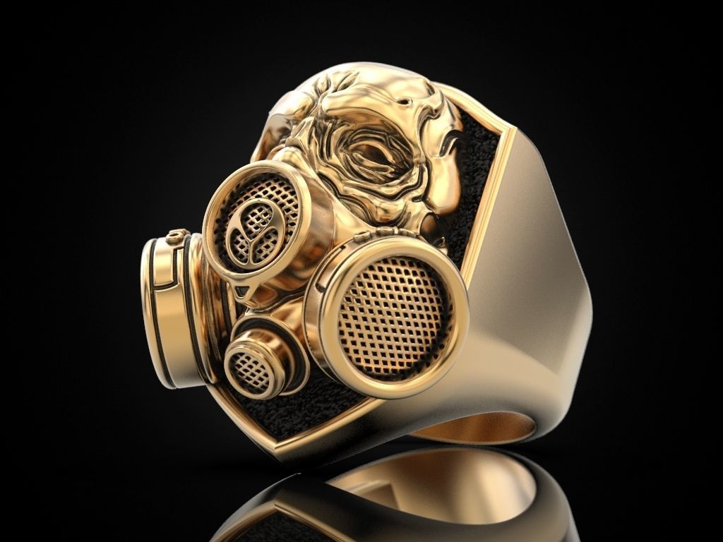 Skull ring with respirator 3D print model_12