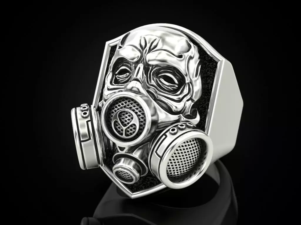 Skull ring with respirator 3D print model_0