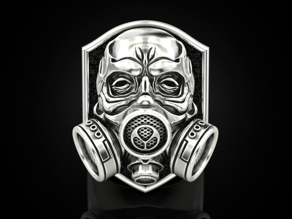 Skull ring with respirator 3D print model_1