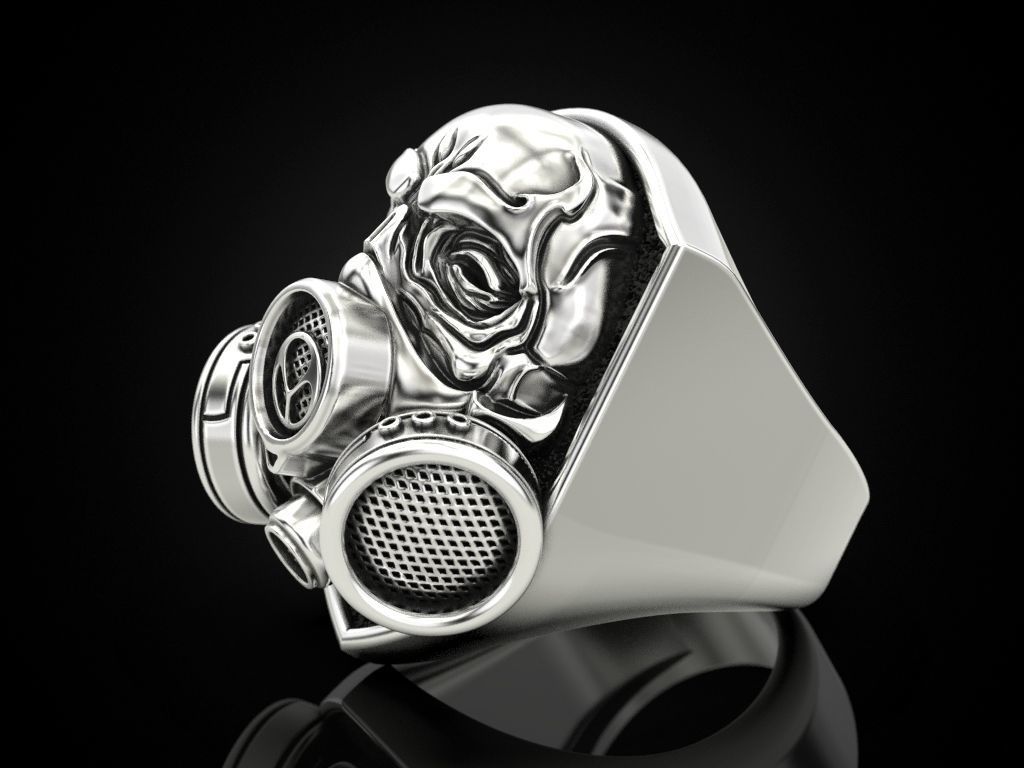 Skull ring with respirator 3D print model_4