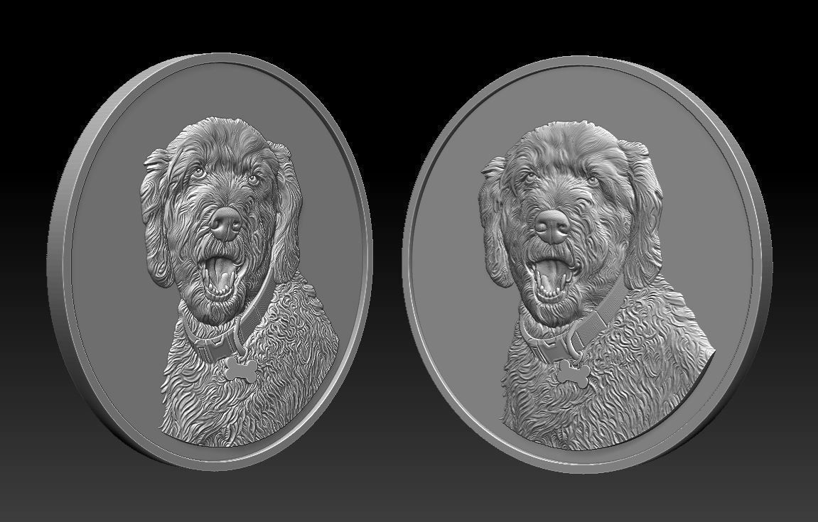Dog Head Coin - relief - 2020 3D print model_3