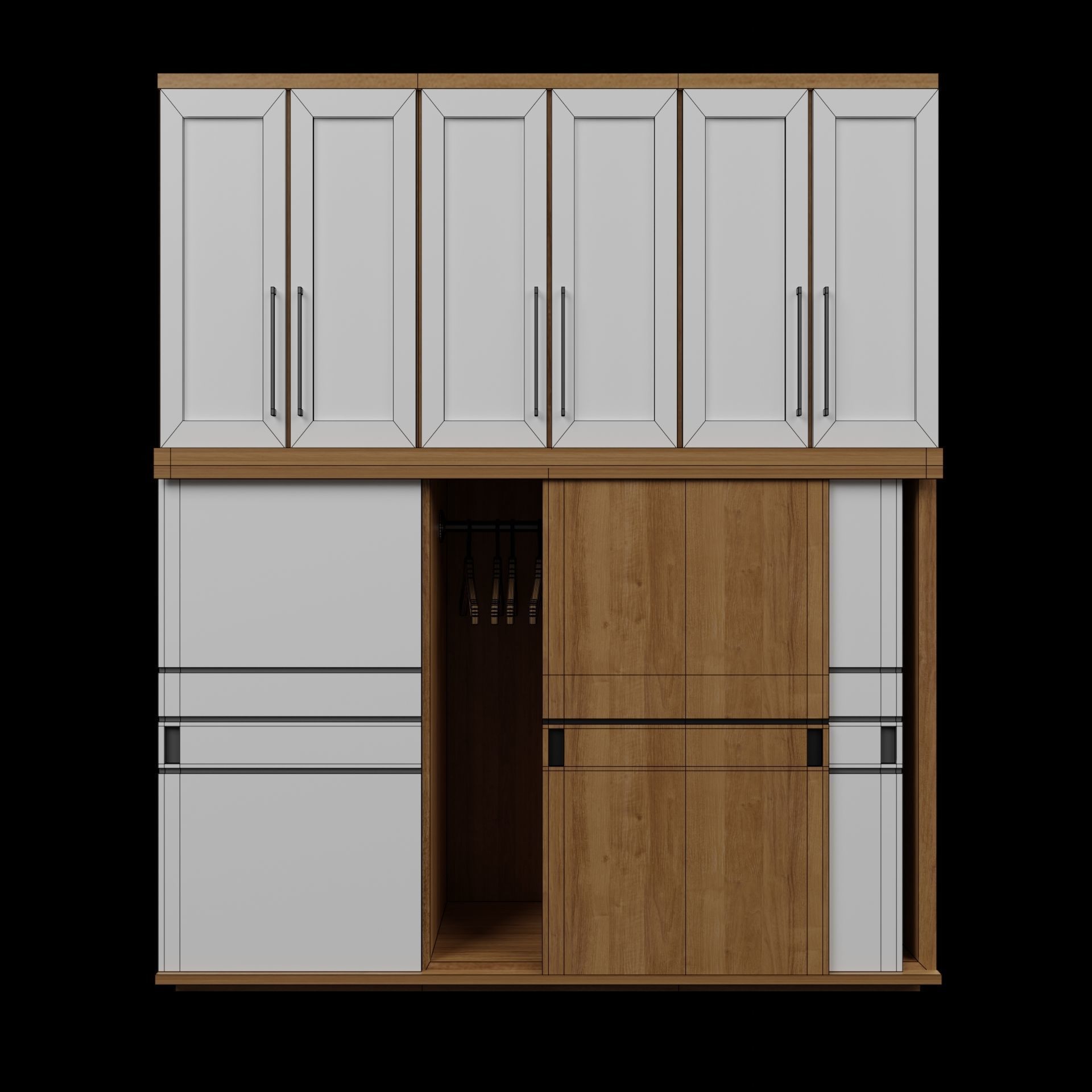 Wardrobe with doors and drawers 3D model_1