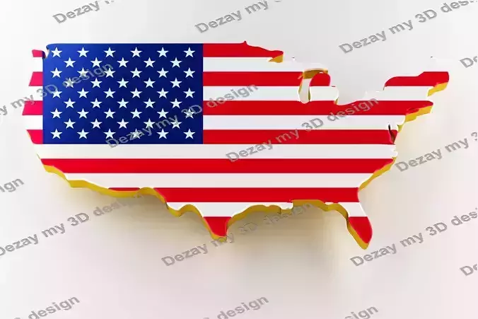 Map of USA land border with flag