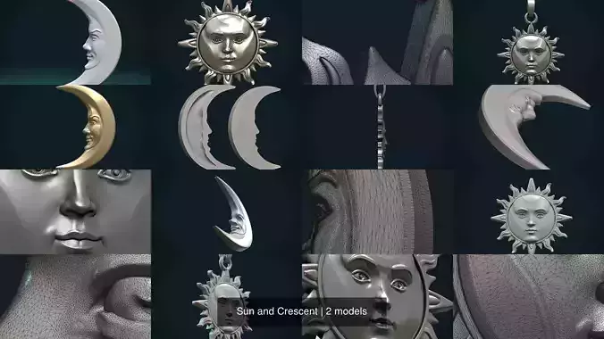 Sun and Crescent 3D Model Collection