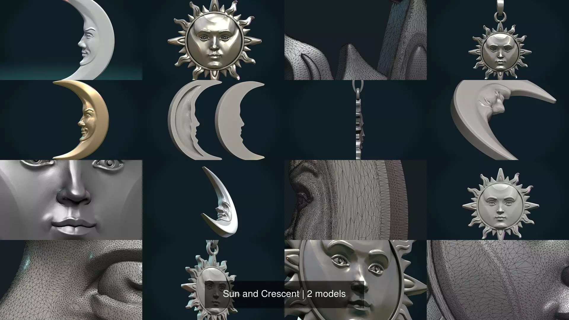 Sun and Crescent 3D Model Collection_0