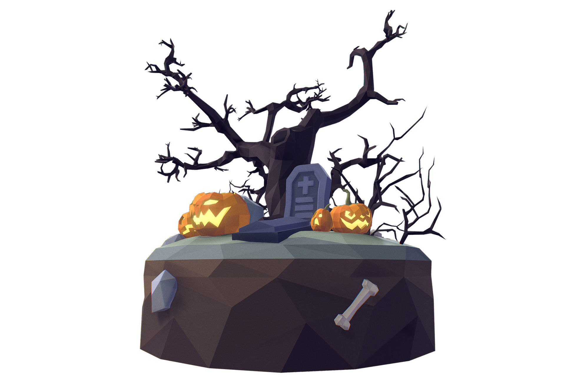 Halloween Set - Faceted Style Low-poly 3D model_1
