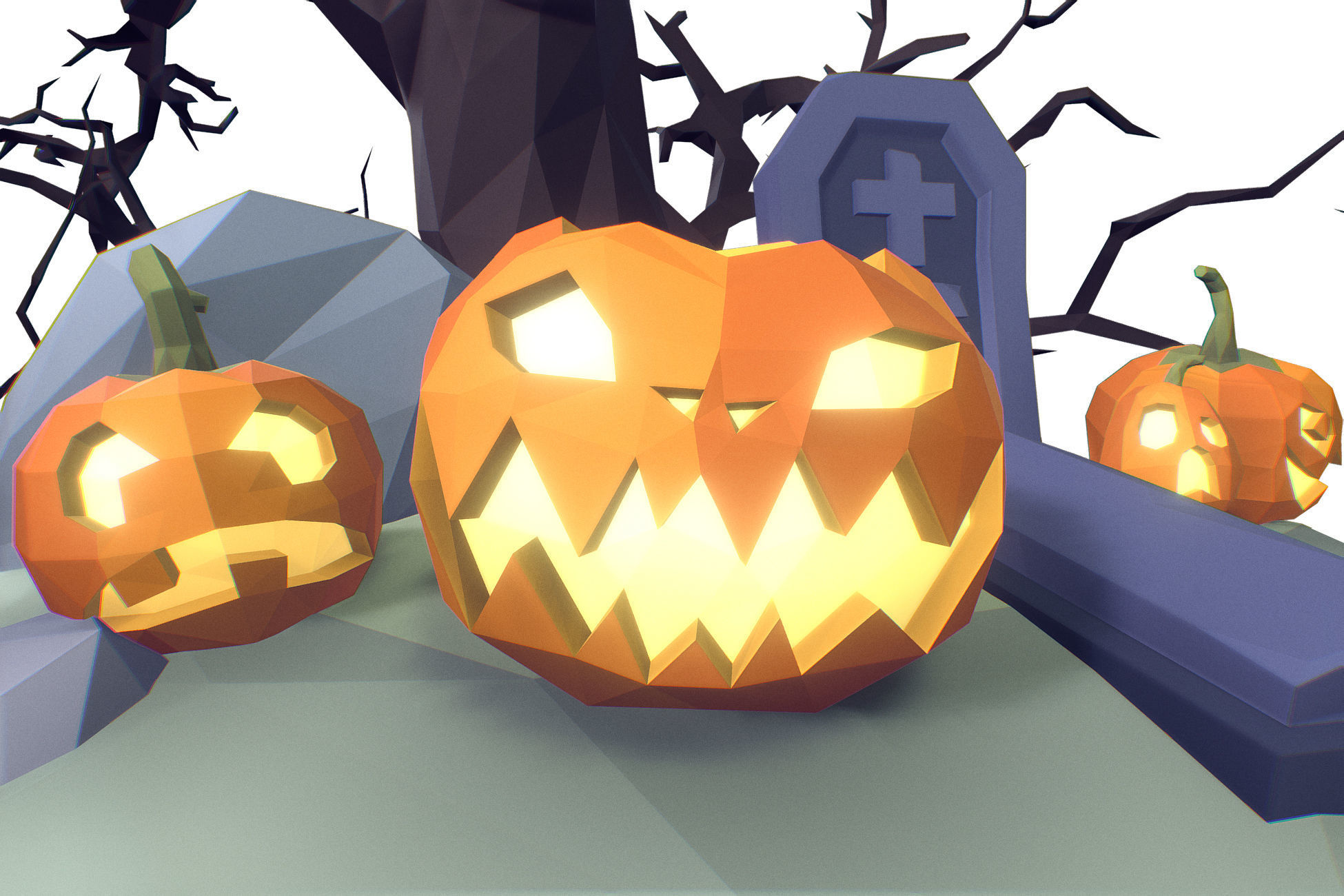 Halloween Set - Faceted Style Low-poly 3D model_3