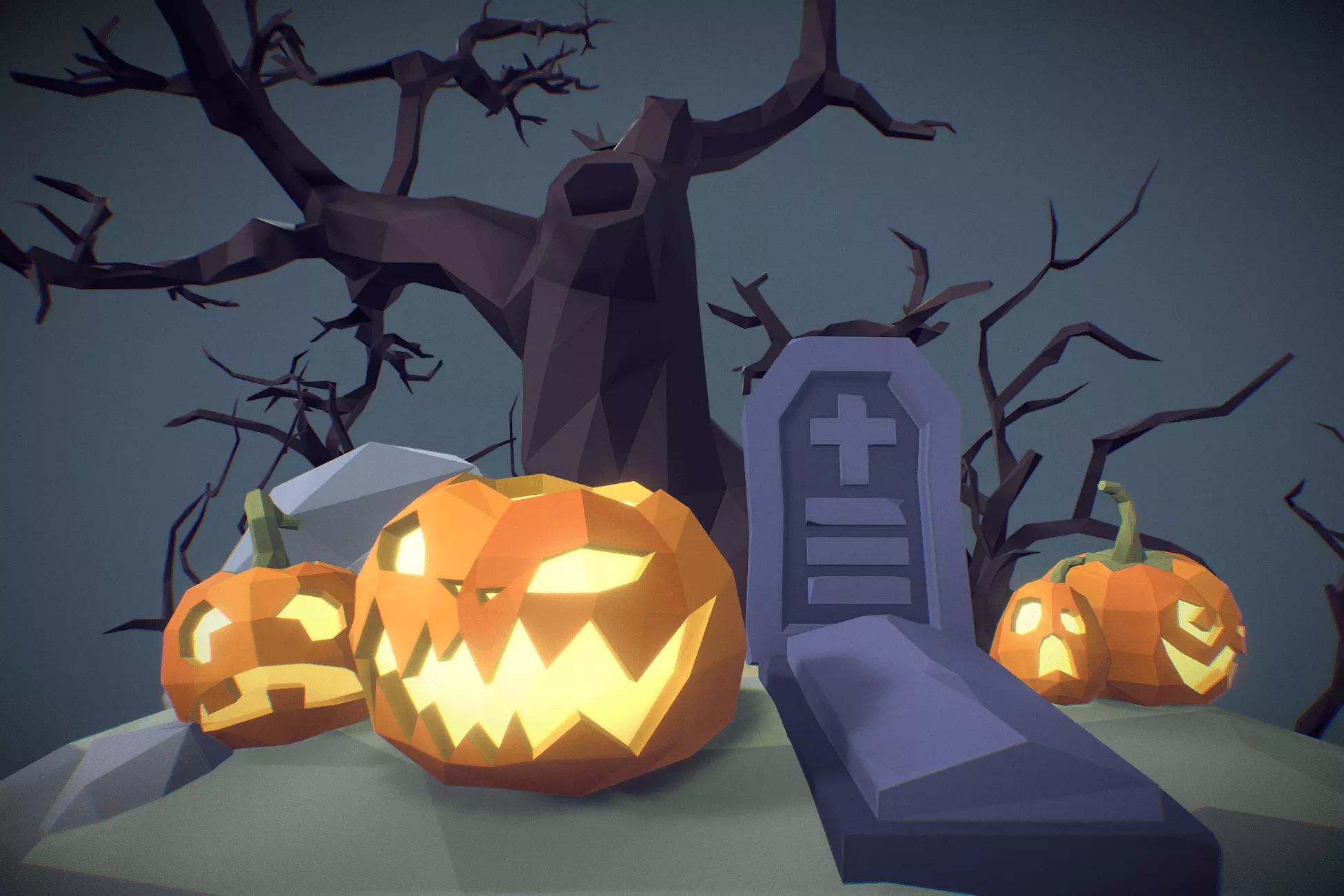 Halloween Set - Faceted Style Low-poly 3D model_0