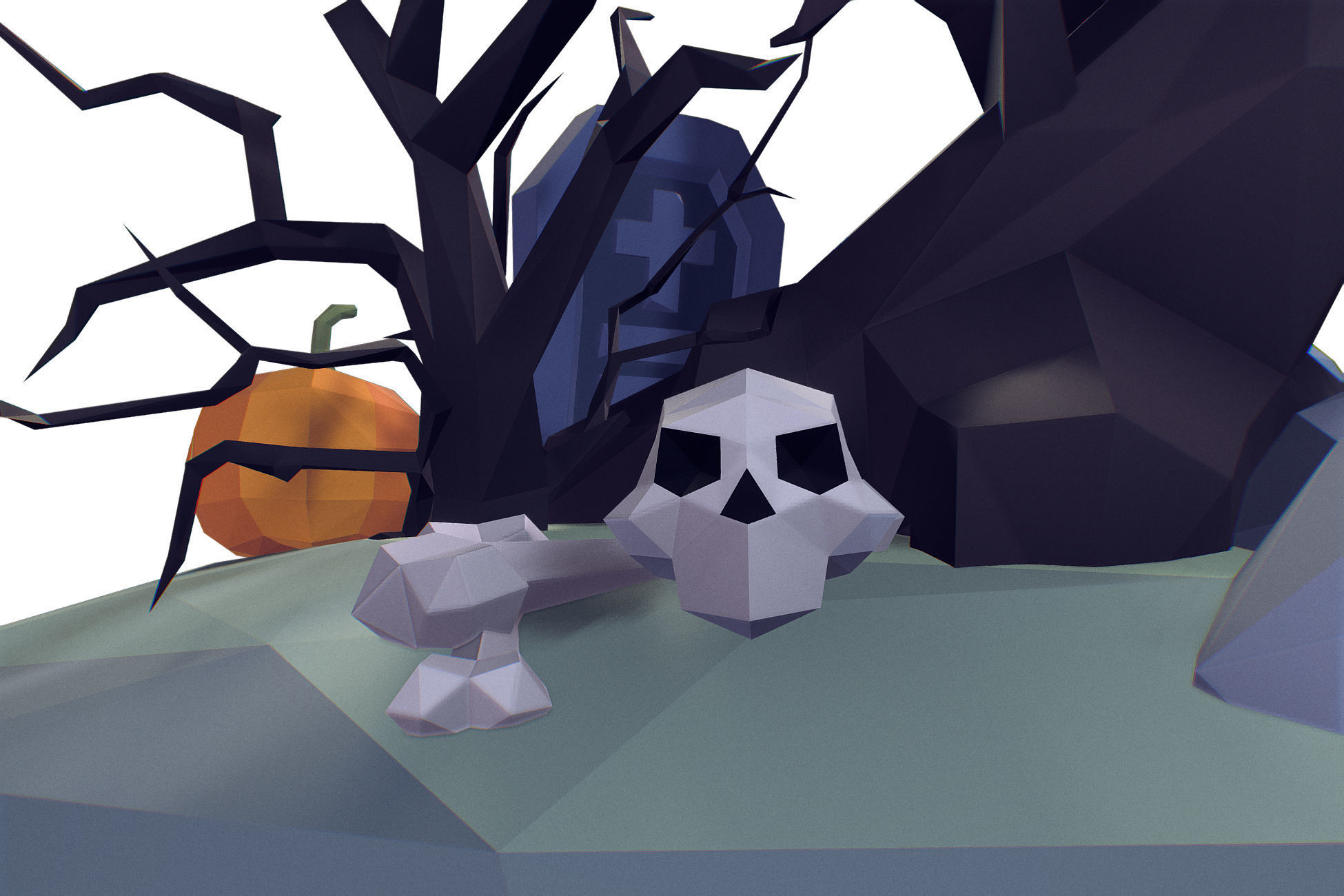 Halloween Set - Faceted Style Low-poly 3D model_4