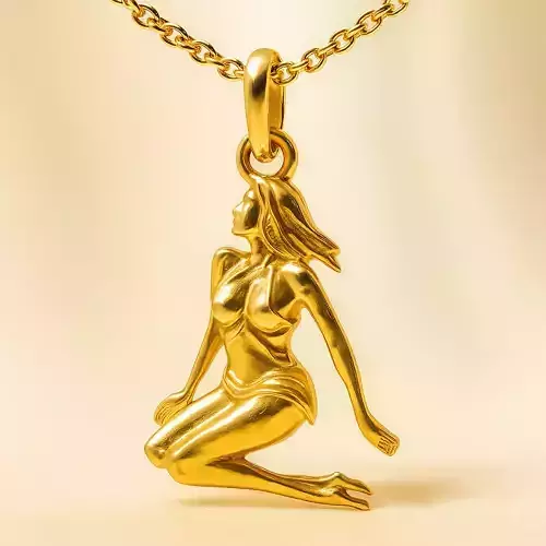 Virgo gold pendant with woman 3D print model