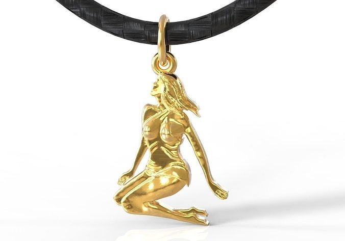 Virgo gold pendant with woman 3D print model