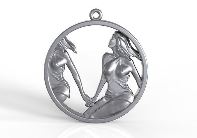 Gemini silver medallion with two women 3D print model