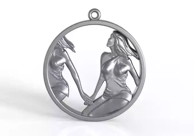 Gemini silver medallion with two women 3D print model