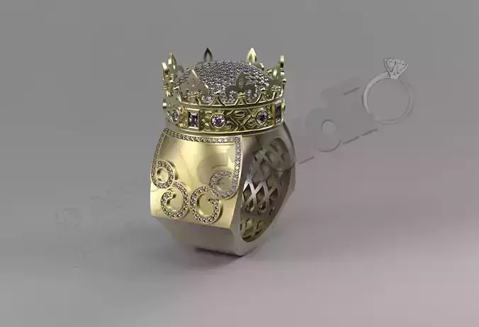 Crown luxury ring with gems and split parts 3d model
