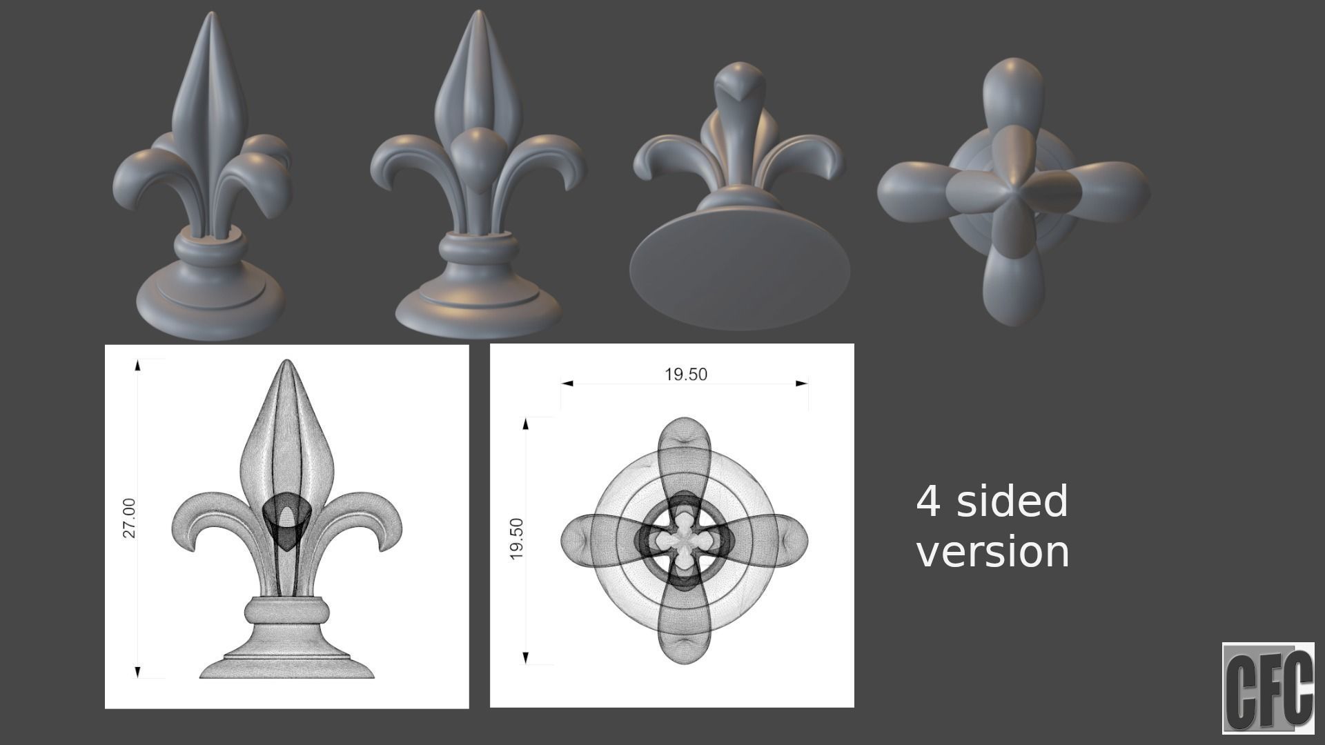 WoodCarving Finial - 3d model for CNC - FinialCFC03 3D print model_20