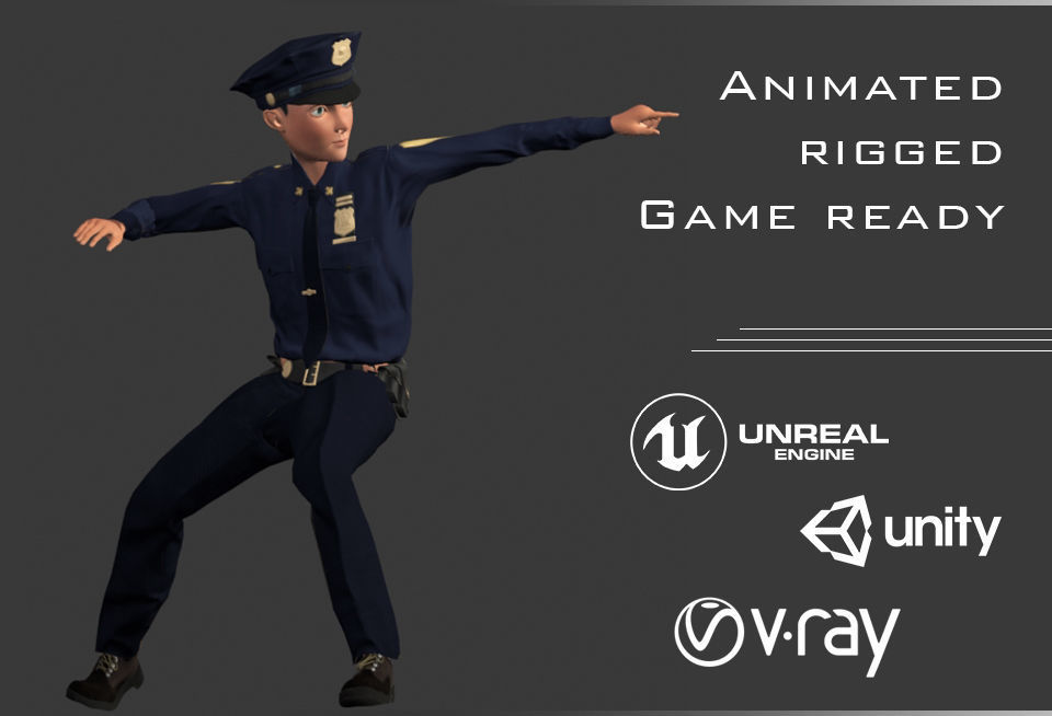 Policeman Character - William Low-poly 3D model_5