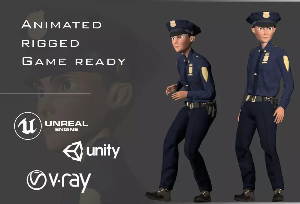 Policeman Character - William Low-poly 3D model_0