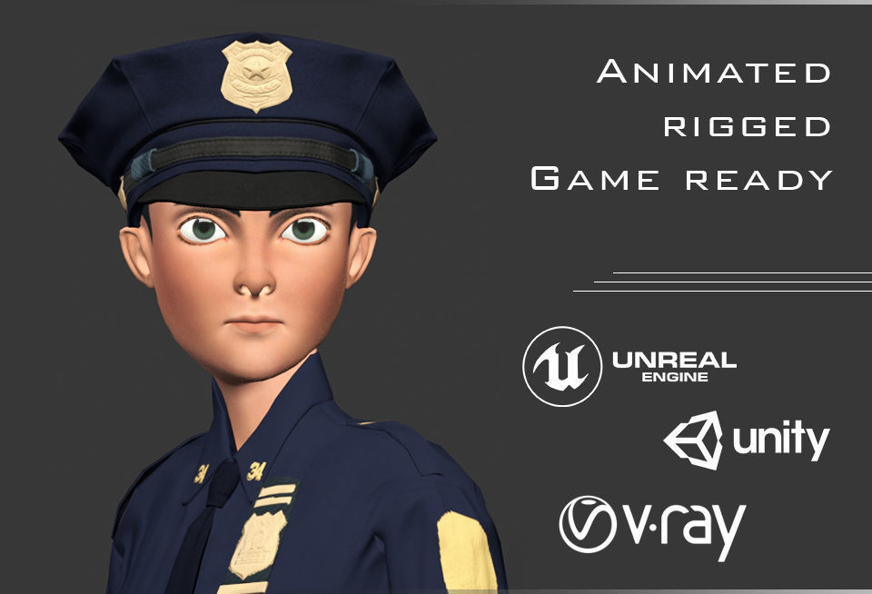 Policeman Character - William Low-poly 3D model_6